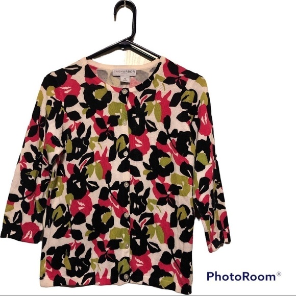 Sag Harbor floral cardigan size PM - Picture 1 of 4